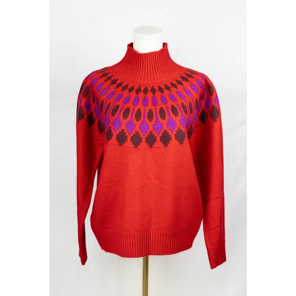 Ann Taylor Size XL Sweater Pullover Geometric Pattern Red Purple NWT - Picture 1 of 6